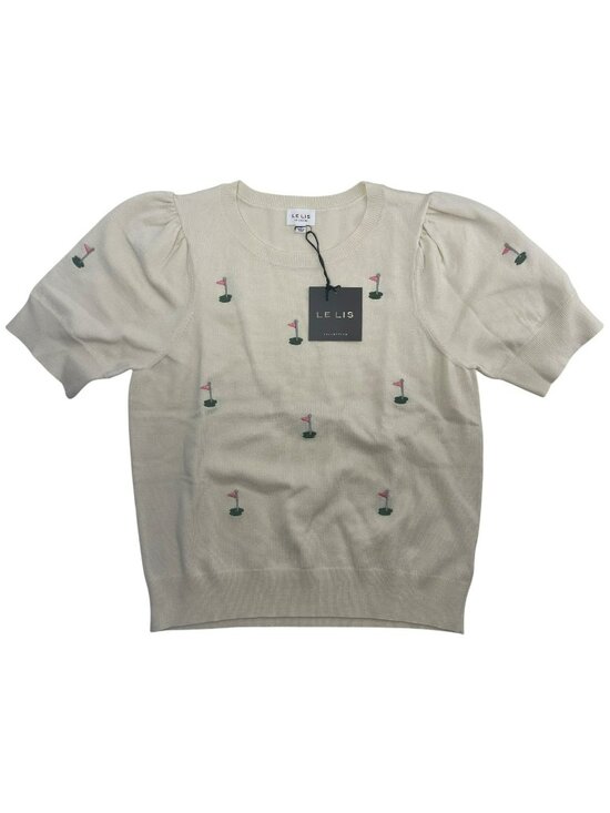 Le Lis Sweaters - Le Lis Golf Sweater Ivory Short Sleeve Embroidered Flags Women's Size Medium NWT